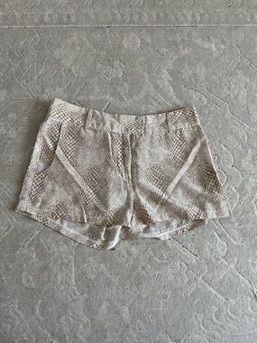Amanda Uprichard Cream Snake-Print High Waist Shorts